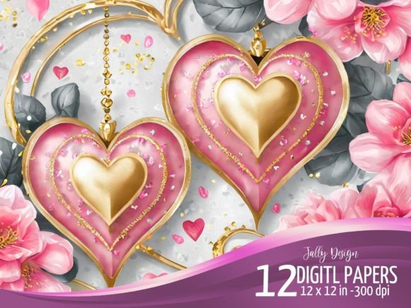 Download Luxurious Pink &amp; Golden Valentines Hears - Pink Collection